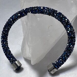 Swarovski Crystaldust Cuff Bracelet Dark Blue Crystal Stainless Steel Bangle